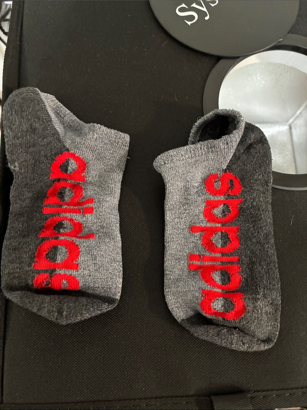 adidas Kids Gray & Black Socks with Red Logo